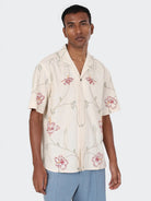 Natural Ronen Mens Pattern Camp Collar Woven Shirt Kardo 