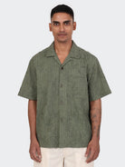 Olive Ronen Mens Pattern Camp Collar Woven Shirt Kardo 