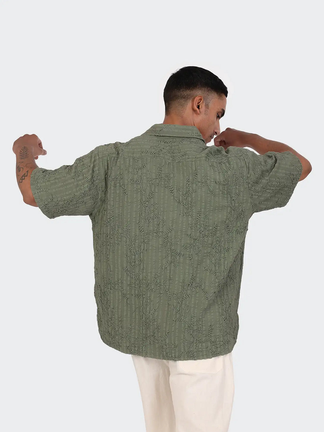 Olive Ronen Mens Pattern Camp Collar Woven Shirt Kardo 