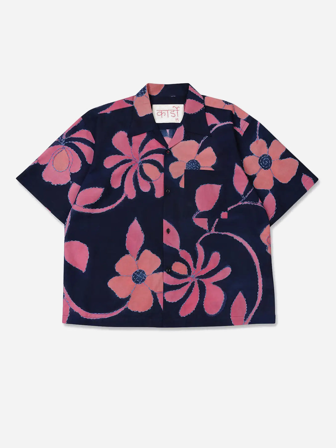 HPKSS2601NAVY Rohit Mens Pattern Camp Colalr Woven Shirt Kardo