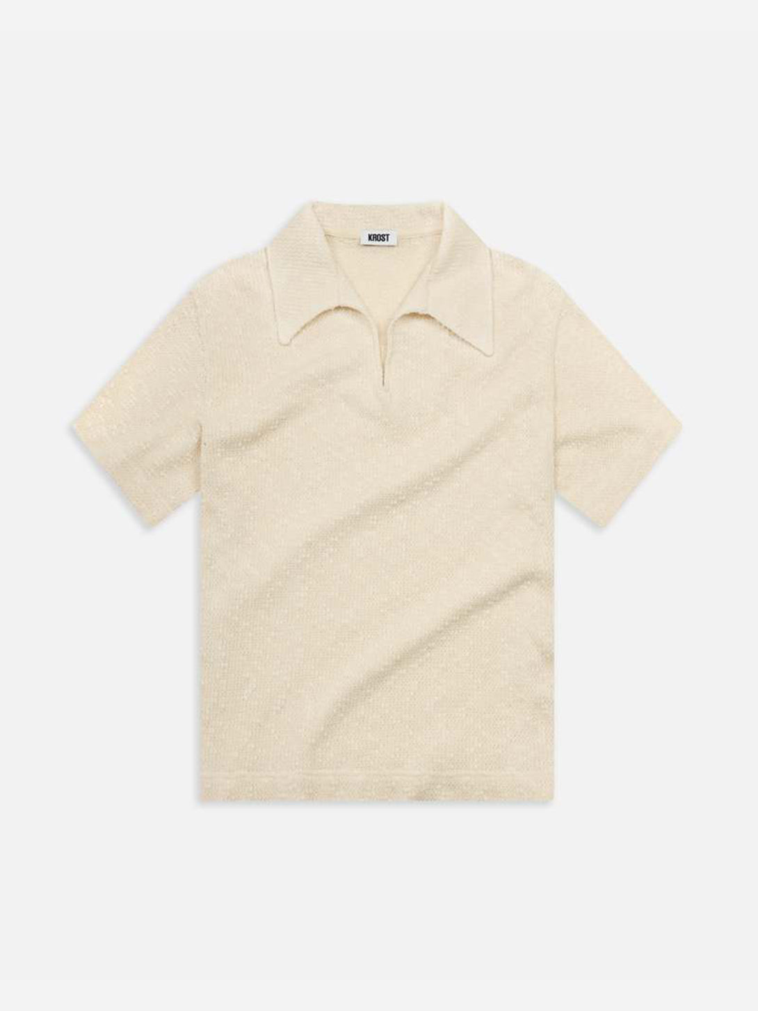 White Textured Cotton Knit Polo Mens Open Collar Polo Knit Short Sleeve Polo Krost Clothing 