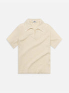 White Textured Cotton Knit Polo Mens Open Collar Polo Knit Short Sleeve Polo Krost Clothing 