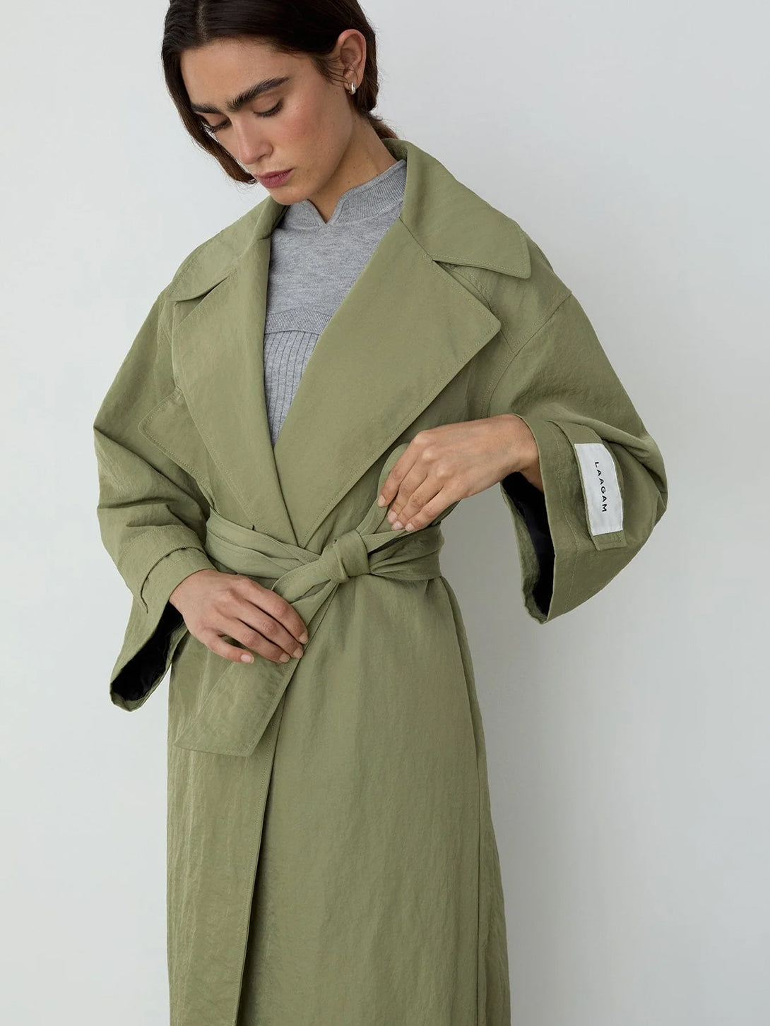 Khaki Londres Khaki Trench Womens Long Trench Coat Laagam 