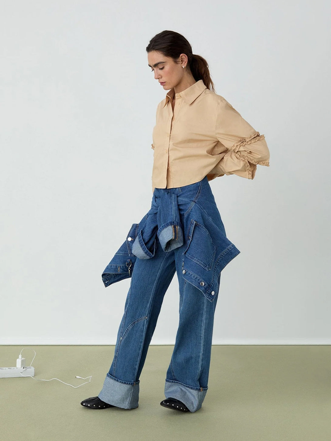 Sand Muna Sand Cut Out Shirt Womens Cropped Long Sleeve Woven Shirt Collared Laagam 