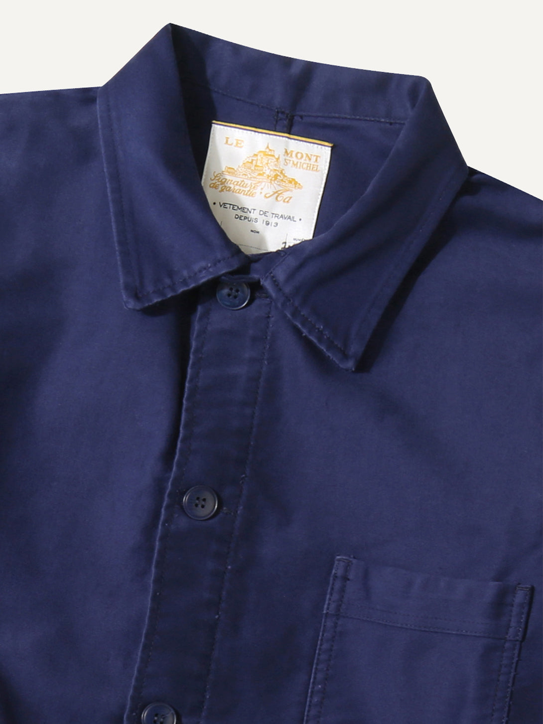 Blue Moleskin Work Jacket Outerwear Wax Jacket Button Up Collared Coat Le Mont St Michel Clothing 