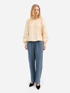 Antique Beige Leaf Blouse Womens Skall Studio Cream Blouse Long Sleeve Organic Cotton 