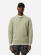 Tea Green Billy Weave Knitted LS Polo Mens Les Deux Long Sleeve Knitted Collar Polo 