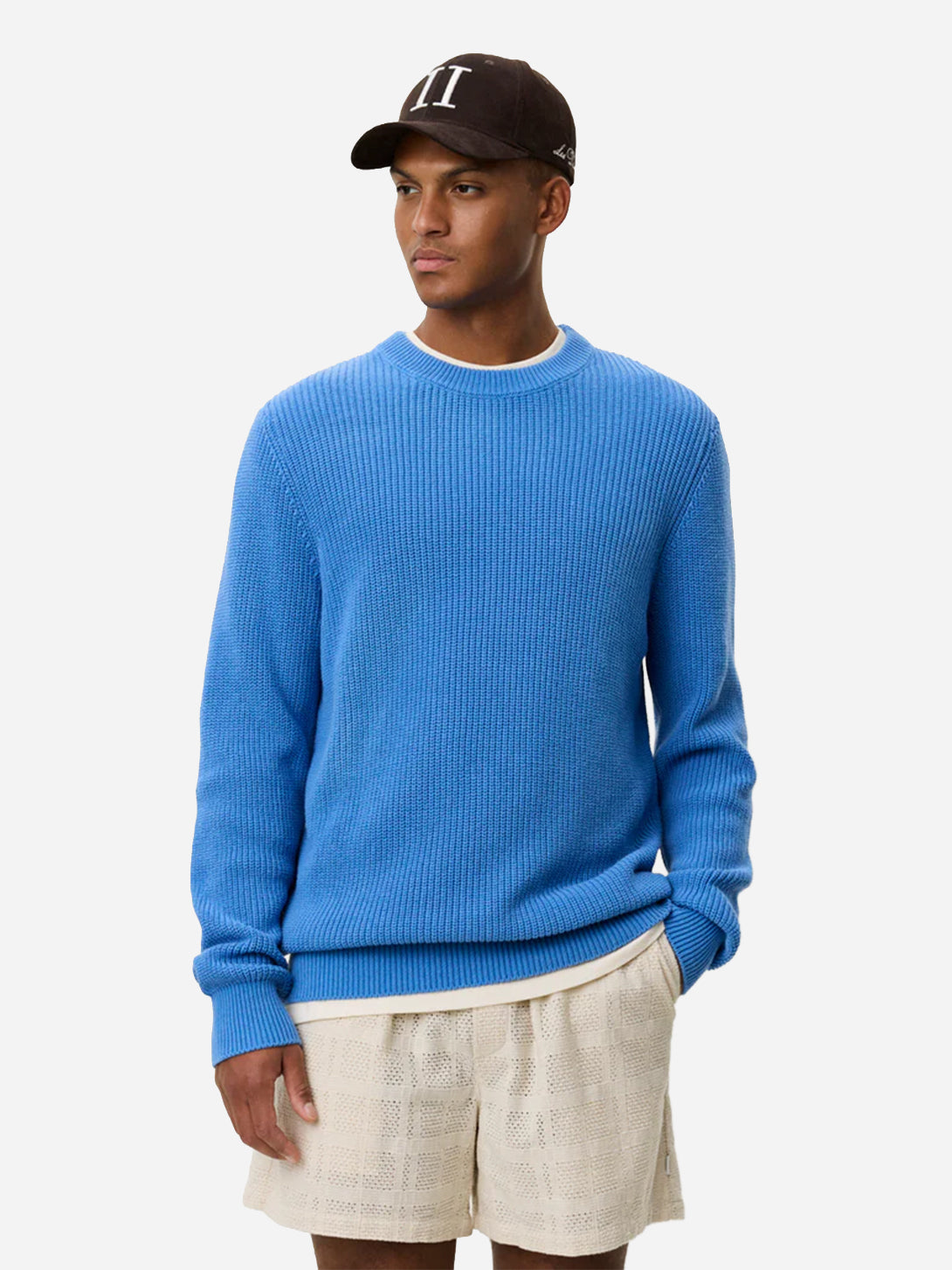 Palace Blue Gary Rib Crewneck Knit Mens Knit Crewneck Sweater Pullover Les Deux 