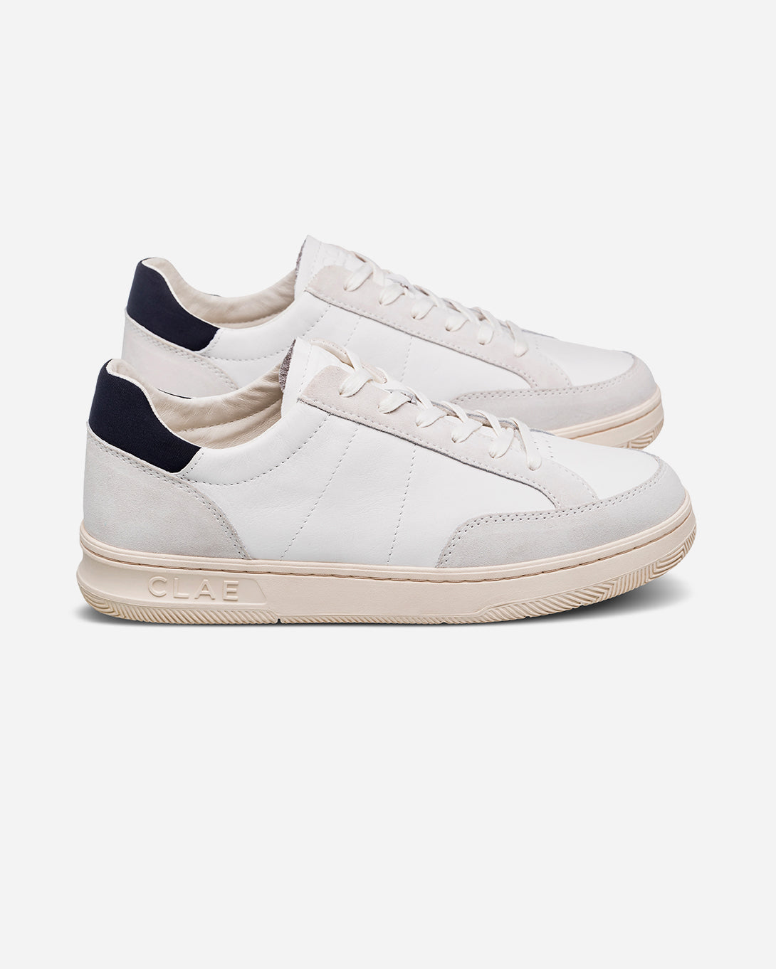 White Leather Navy Monroe Clae Tennis Style Shoe