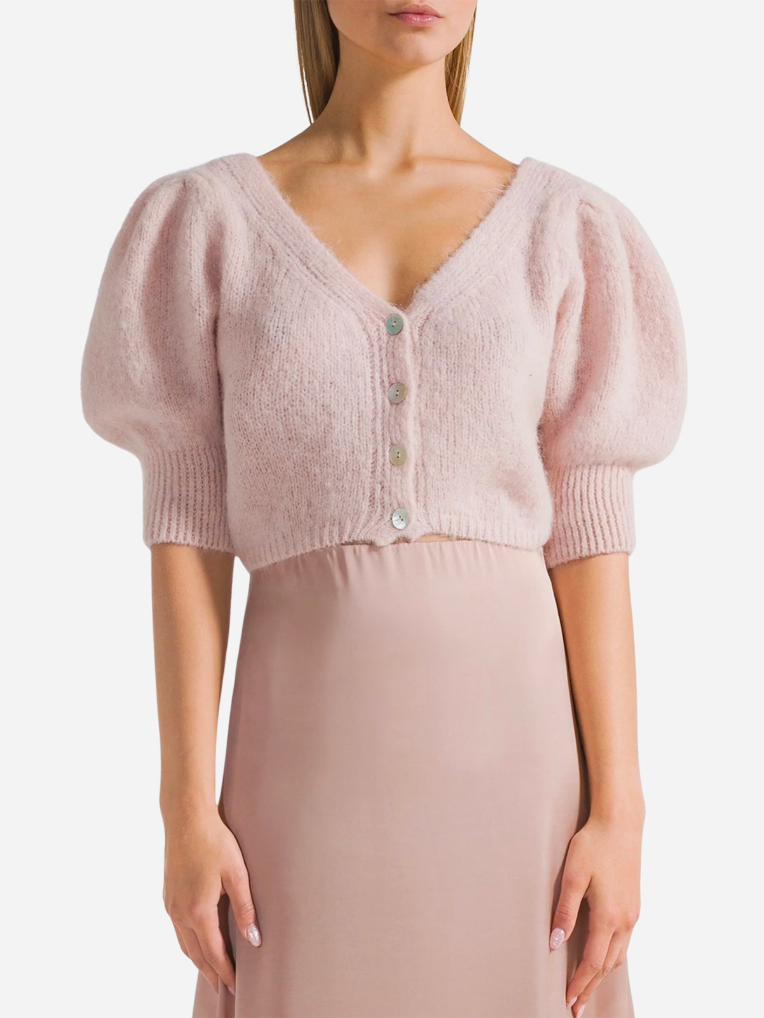 Light Pink Manda Alpaca Cardigan Womens Cropped American Dreams Wool V Neck Cardigan Sweater 