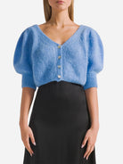 Sky Blue Manda Alpaca Cardigan Womens Cropped American Dreams Wool V Neck Cardigan Sweater 