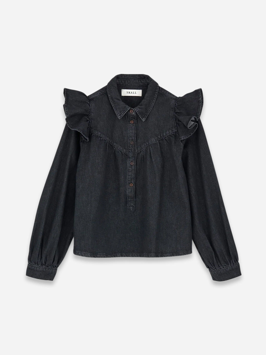 Black Mille Blouse Skall Studio Womens Long Sleeve Cotton Shirt 