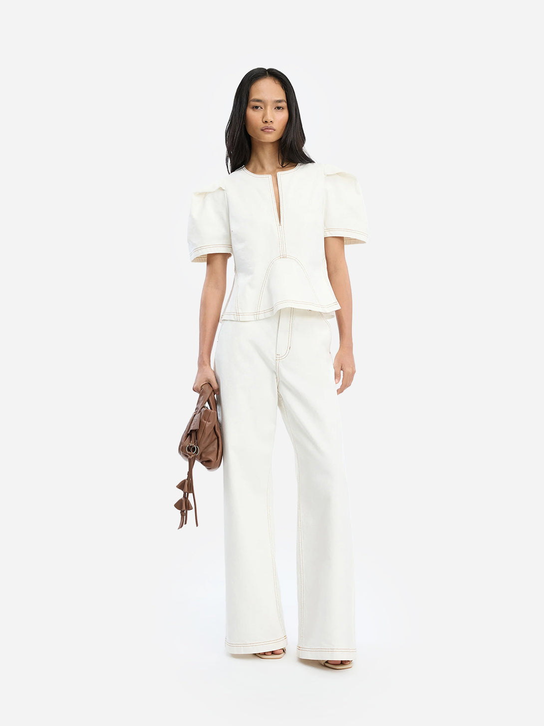 Ivory Baynor Womens Short Sleeve Relaxed Fit White Top Womens Munthe Clothing 