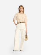 Creme Bossi Womens Cropped Short Sleeve Loose Fit Shirt Munthe Womens Clothing 