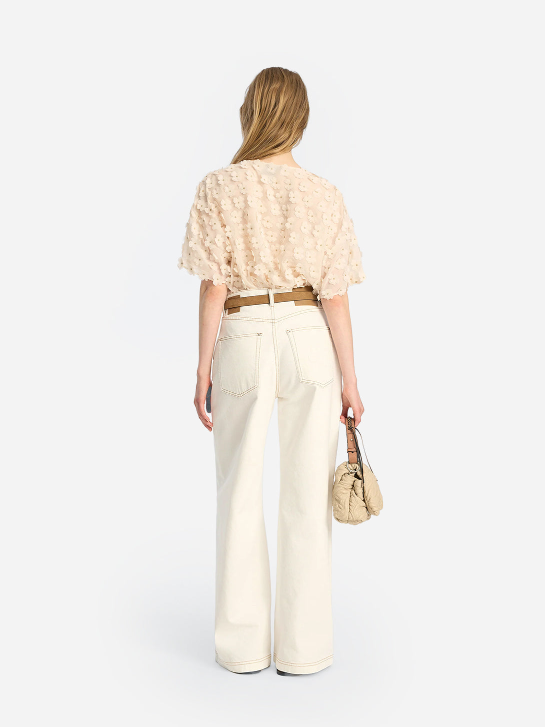 Creme Bossi Womens Cropped Short Sleeve Loose Fit Shirt Munthe Womens Clothing 