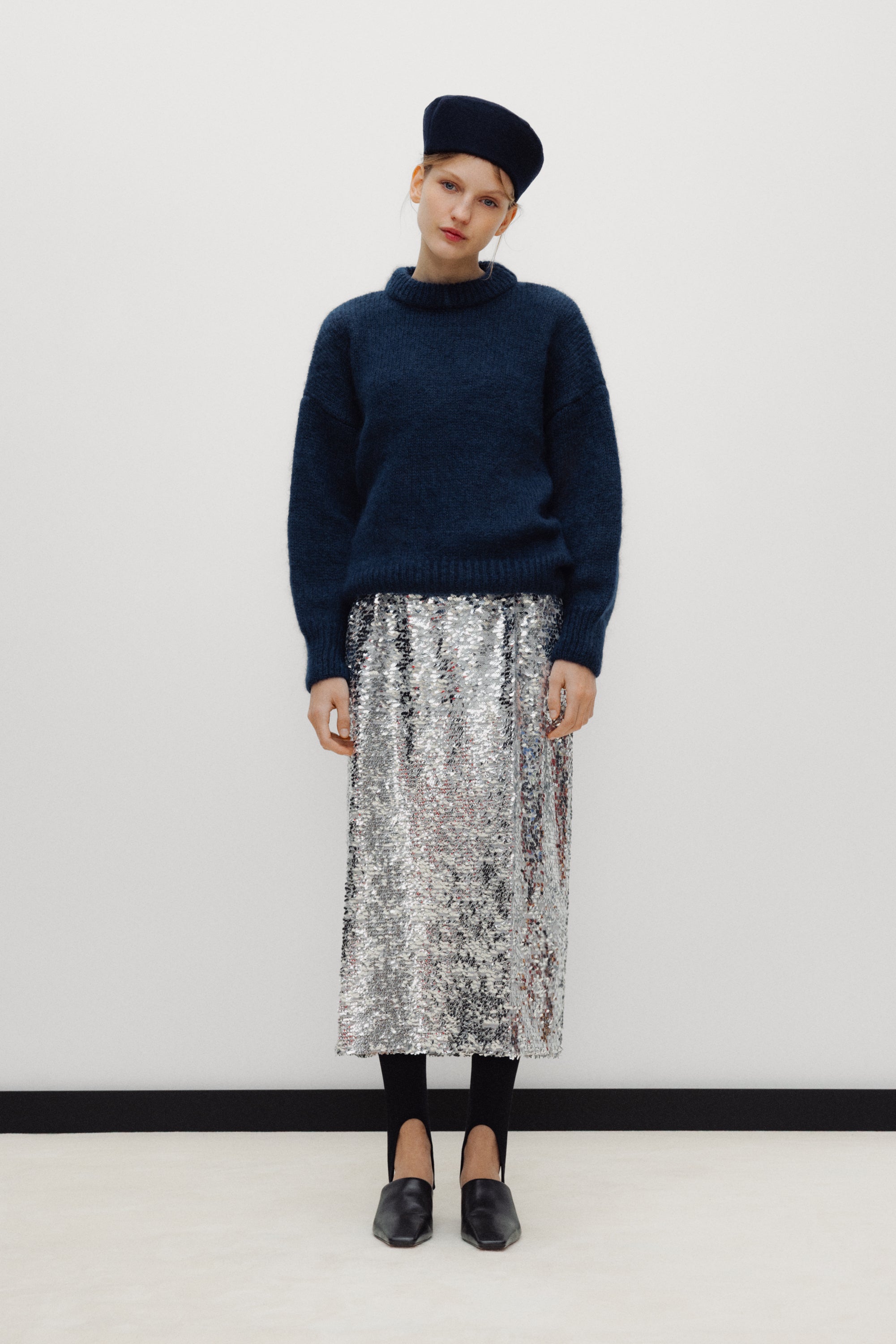 Silver Muse Woman Skirt Womens Silver Sequins Long Skirt The New Society 
