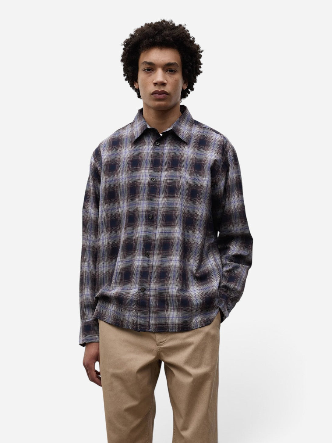 Darkest Purple Falster Fine Cotton Flannel Check Oversize Shirt Mens Woven Check Shirt Norse Projects 