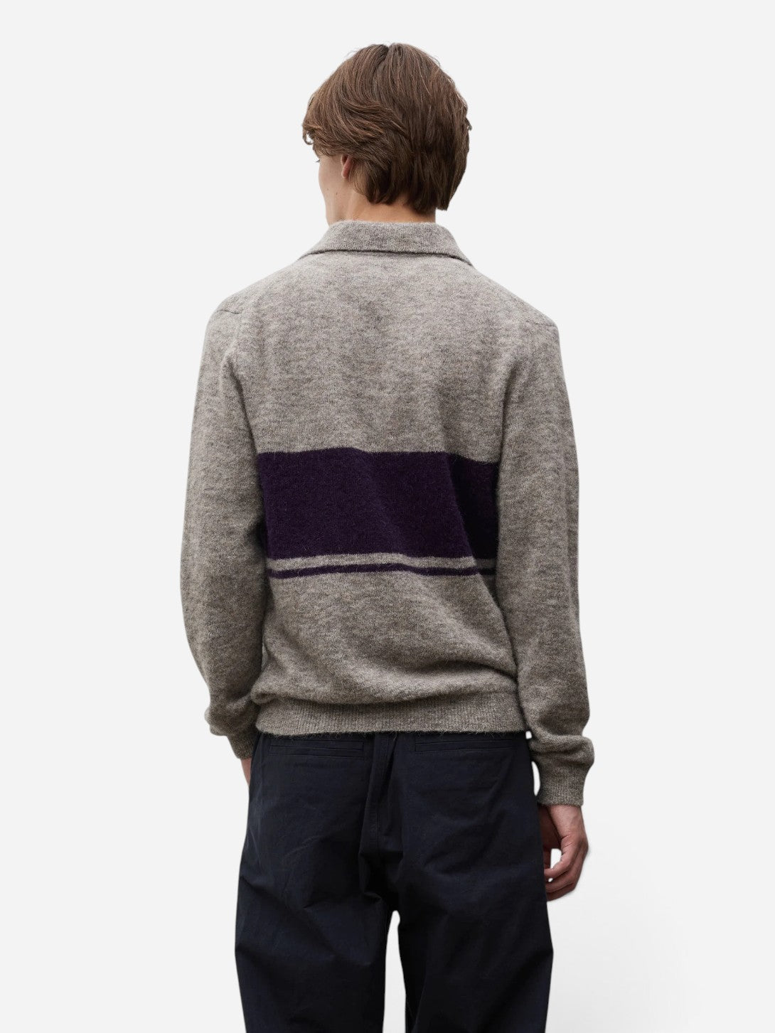 Walnut Gudme Baby Alpaca Stripe Polo Mens Long Sleeve Polo Norse Projects 