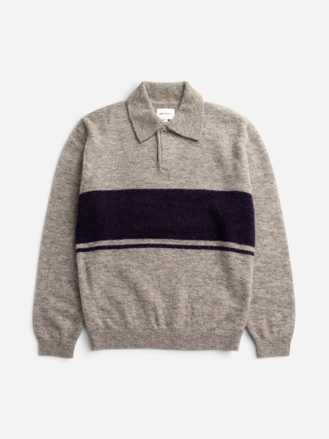 Walnut Gudme Baby Alpaca Stripe Polo Mens Long Sleeve Polo Norse Projects 