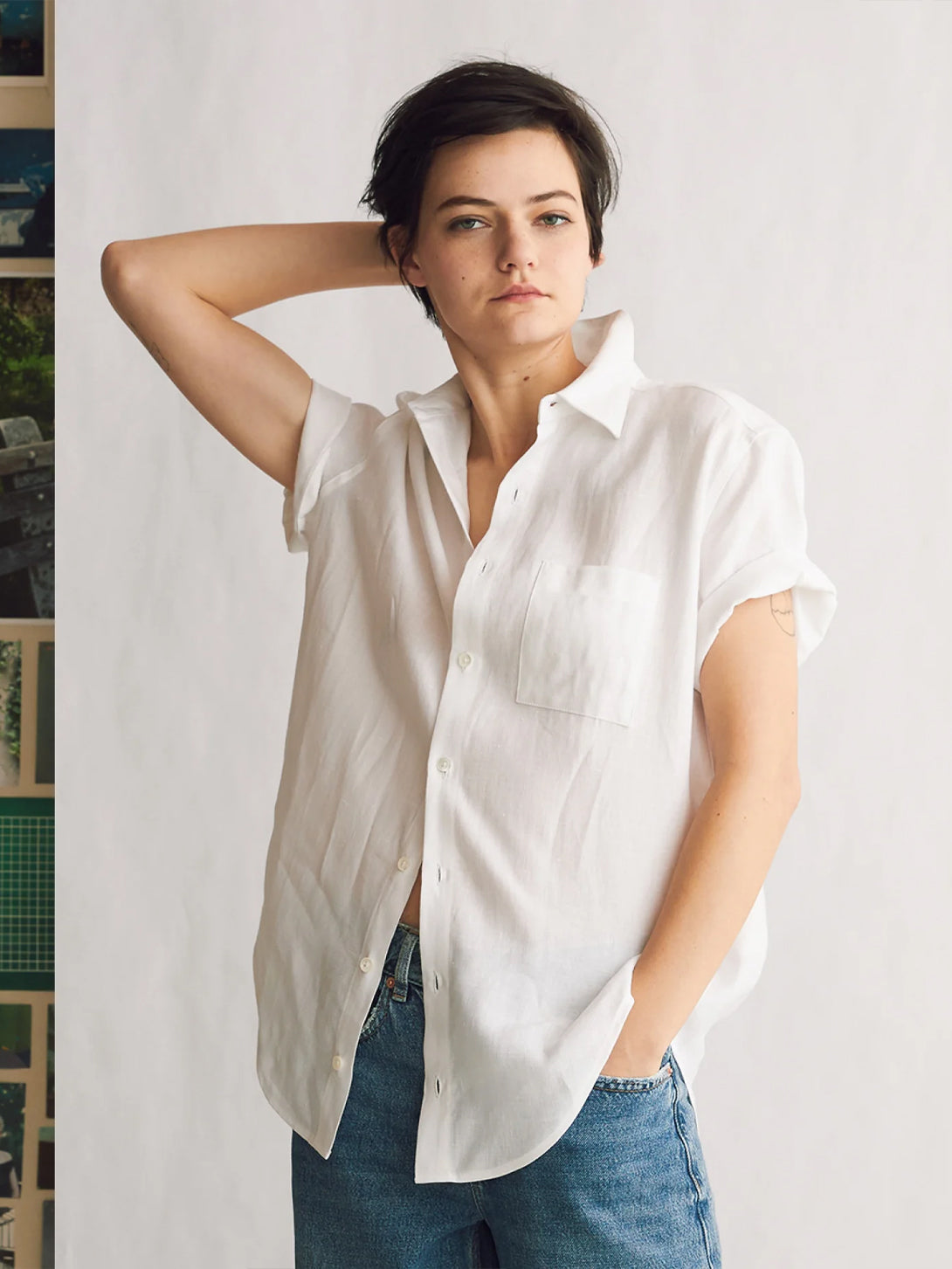 Heatwave White, Covered Buttons The Studio Shirt Womens Woven Short Sleeve Shirt Naomi Nomi 