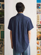 Indigo Hemp Denim, burnt olivewood buttons The Studio Shirt Womens Woven Short Sleeve Shirt Naomi Nomi