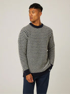 Navy Network Crew Mens Peregrine Patterned Wool Crewneck Sweater