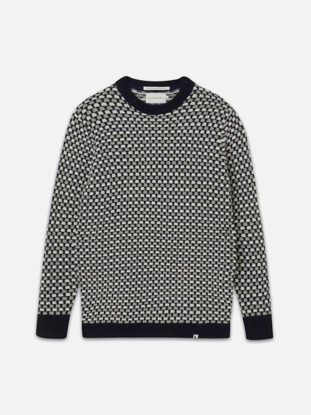 Navy Network Crew Mens Peregrine Patterned Wool Crewneck Sweater