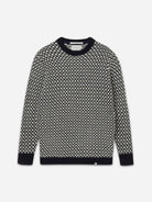 Navy Network Crew Mens Peregrine Patterned Wool Crewneck Sweater