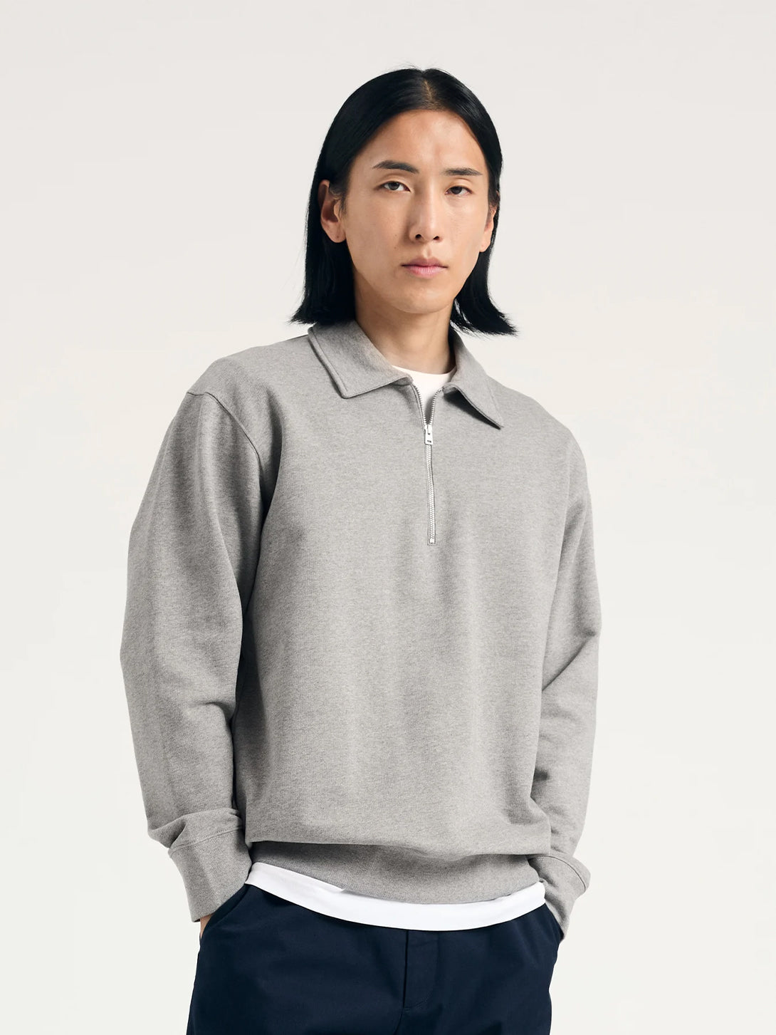Grey Melange Norse Standard Half Zip Sweatshirt Mens Half Zip Cotton Pullover Sweatshirt Norse Projects 