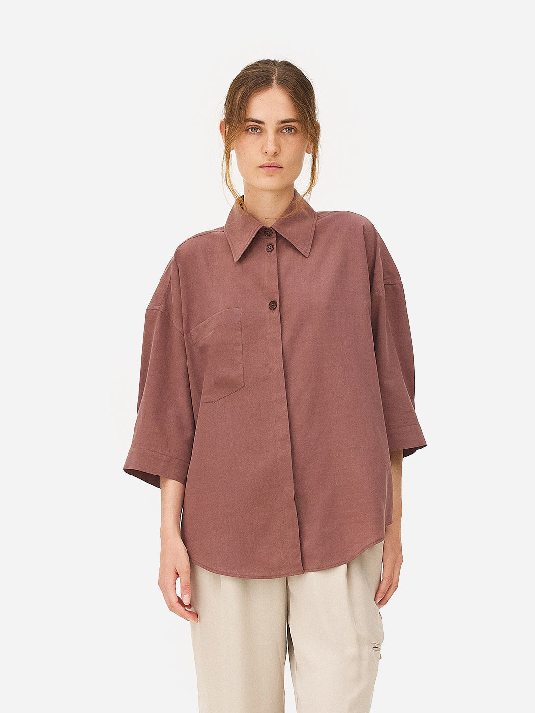 Brown Ameer Top Womens Short Sleeve Relaxed Top Noyoco 
