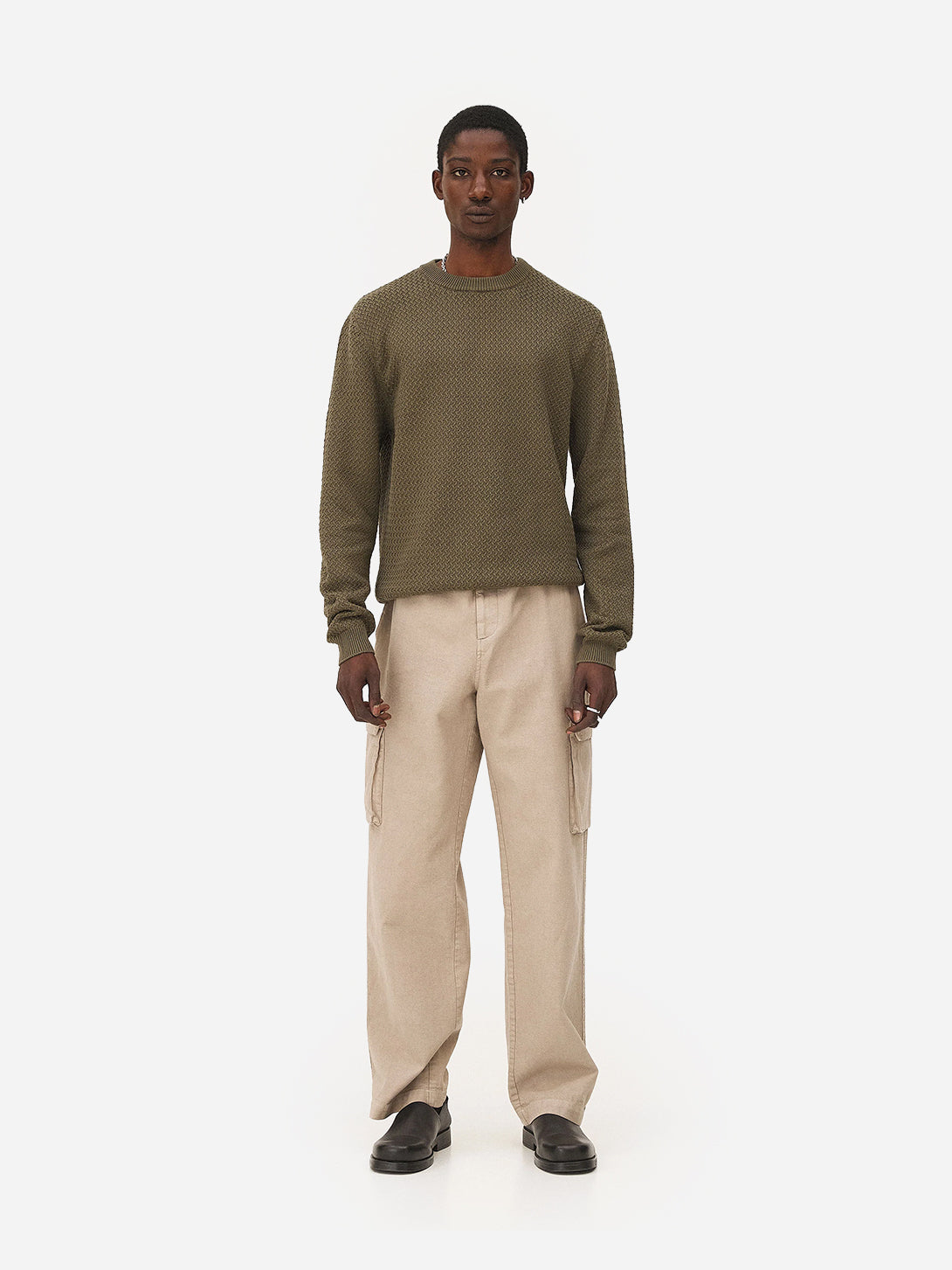 Khaki Roma Sweater Mens Knit Crewneck Sweater Noyoco Clothing 