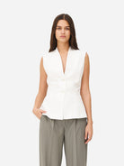 White Hegra Vest Womens Sleeveless Button Up Vest Noyoco Womens 