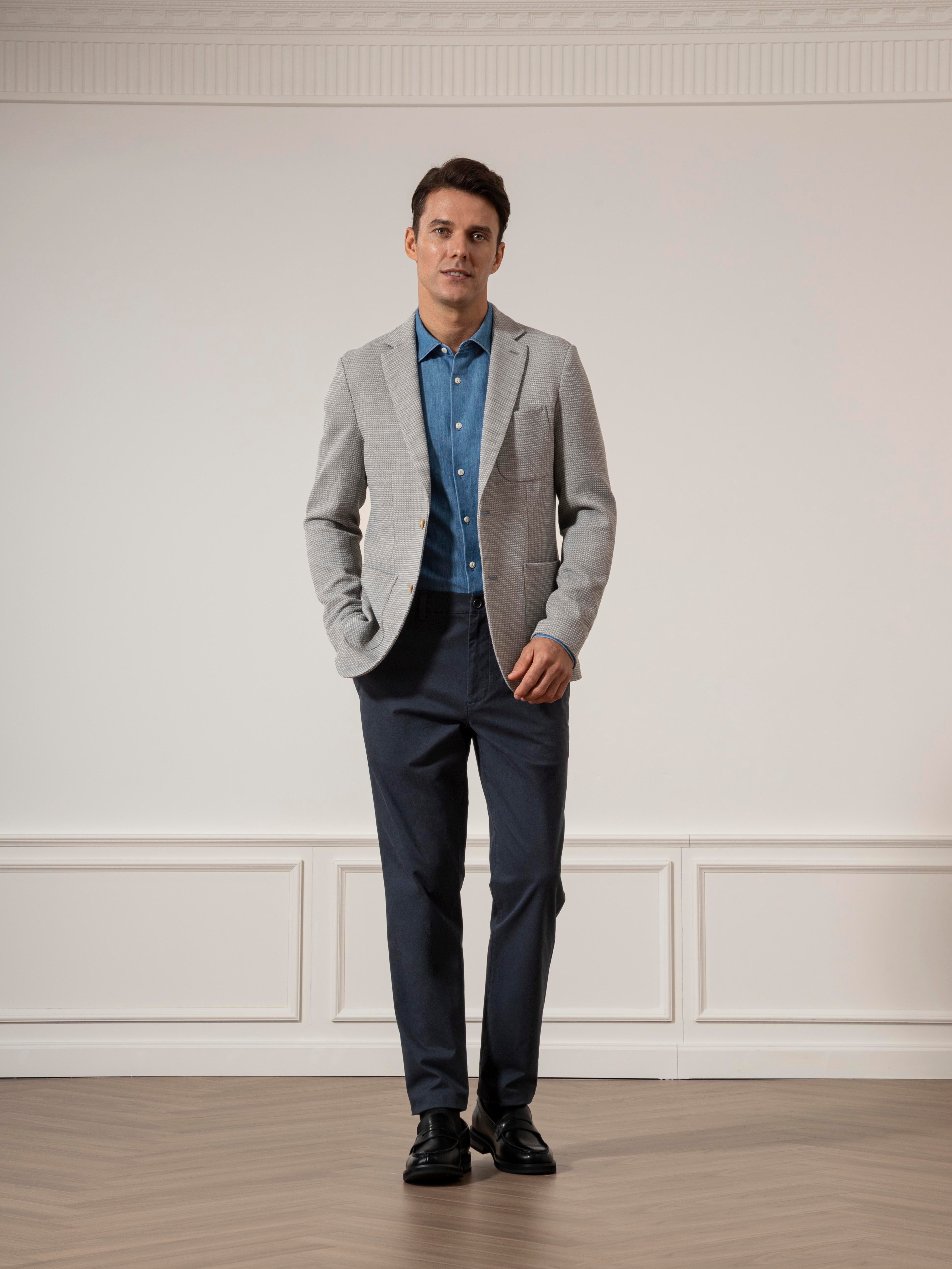 Lt Grey Perry Mesh Weaving Blazer Mens Casual Comfort Blazer Weave Fabric Two Button Closure Jacket 