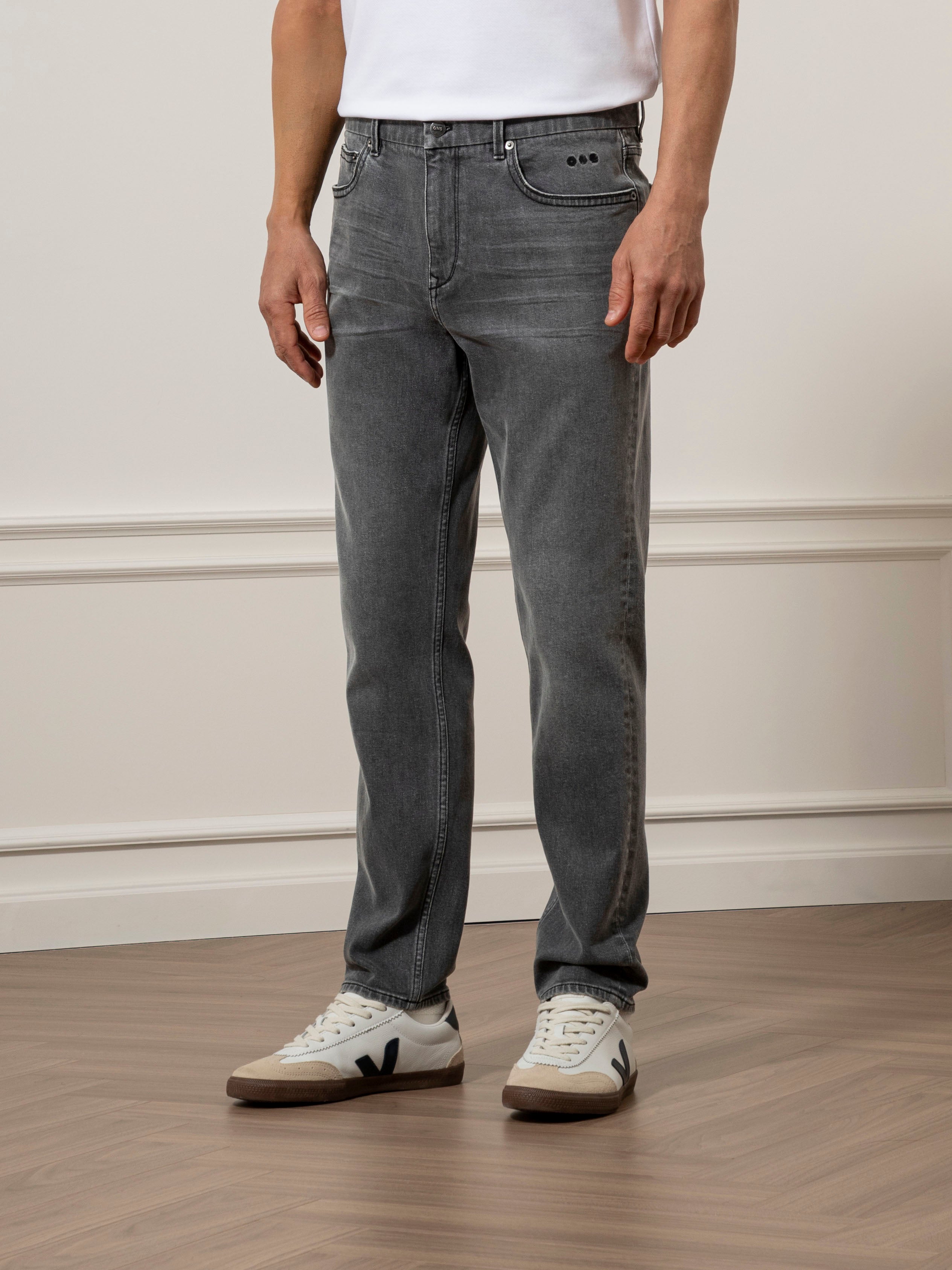 Mid Grey Houstons Tapered Jeans Mens Tapered Straight Fit Dark Wash Denim Jeans 