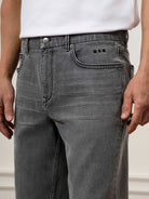 Mid Grey Houstons Tapered Jeans Mens Tapered Straight Fit Dark Wash Denim Jeans 