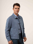 Iron Blue The Hawthorn Hopsack Summer Jacket Mens Soft Textured Layering Button Up Collared Jacket 