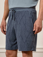 Iron Blue Bklyn Jacquard Towel Shorts Mens Textured Drawstring Comfort Shorts 