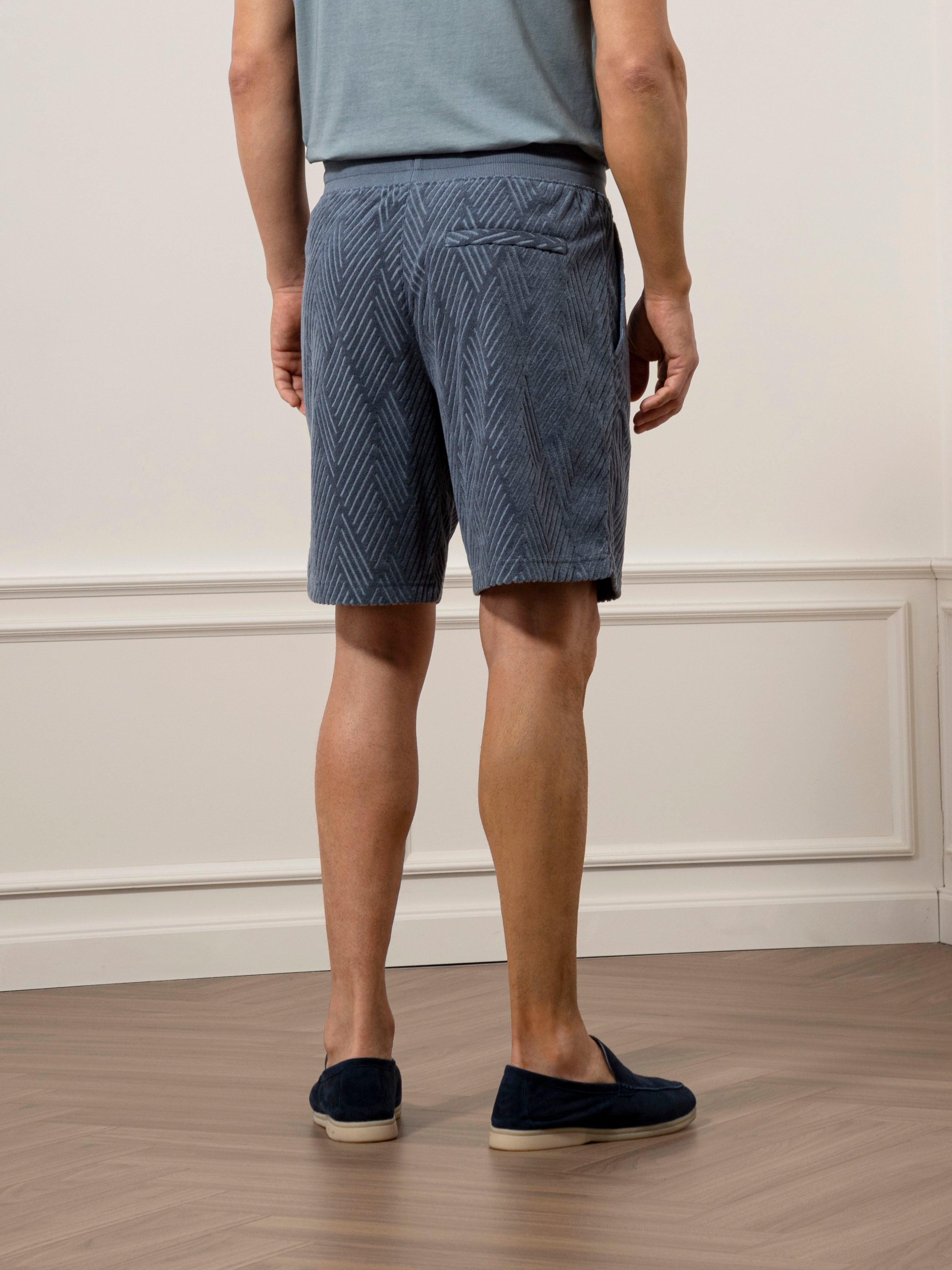 Iron Blue Bklyn Jacquard Towel Shorts Mens Textured Drawstring Comfort Shorts 