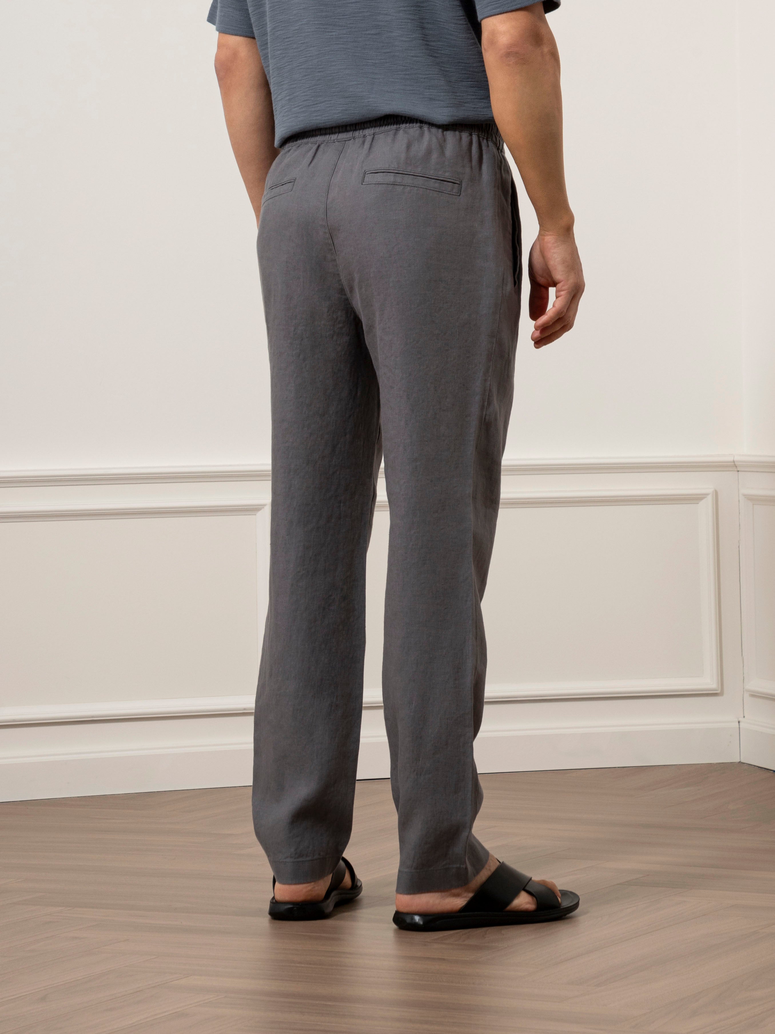 Forged Iron Ward Washed Linen Trousers Mens Linen Drawstring Pants Summer Pants 