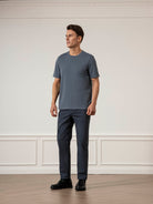 Iron Blue Alphabet Crew Neck Tee Mens Regular Fit Stretch Tee Shirt Mid Weight 