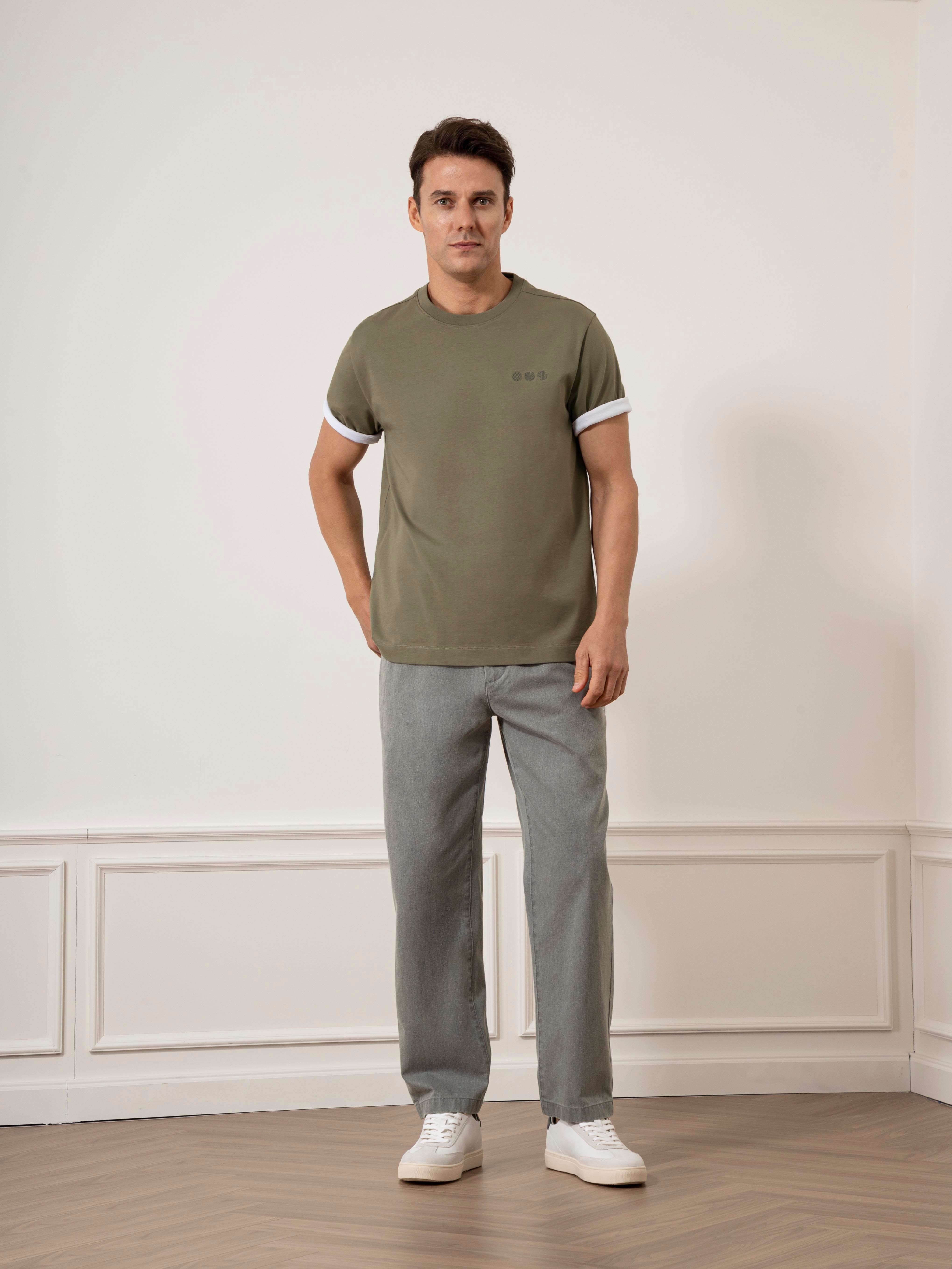 Smoke Olive Baseile Logo Tee Mens Relaxed Fit Embroidered Logo Tee Short Sleeve 