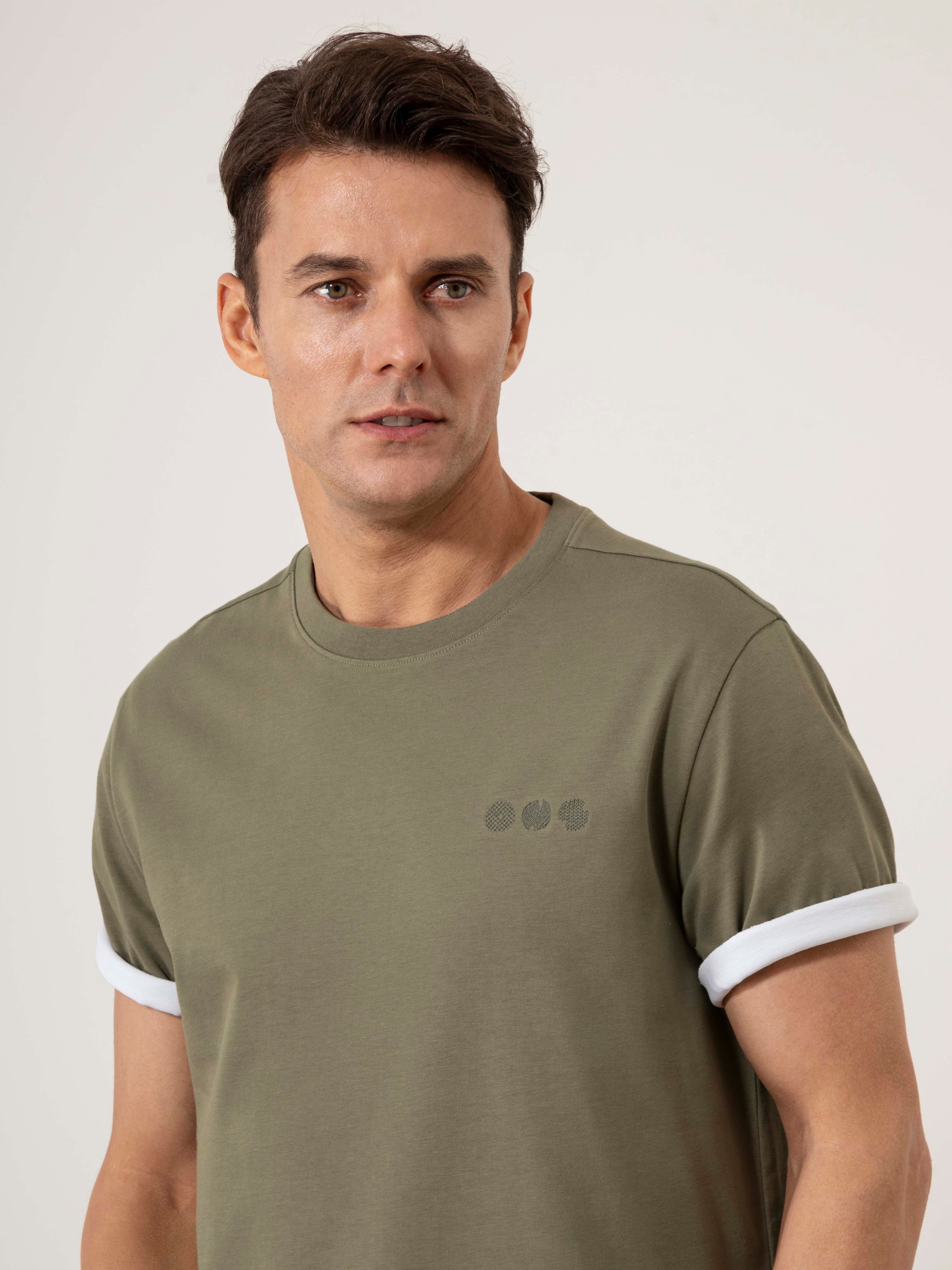 Smoke Olive Baseile Logo Tee Mens Relaxed Fit Embroidered Logo Tee Short Sleeve 