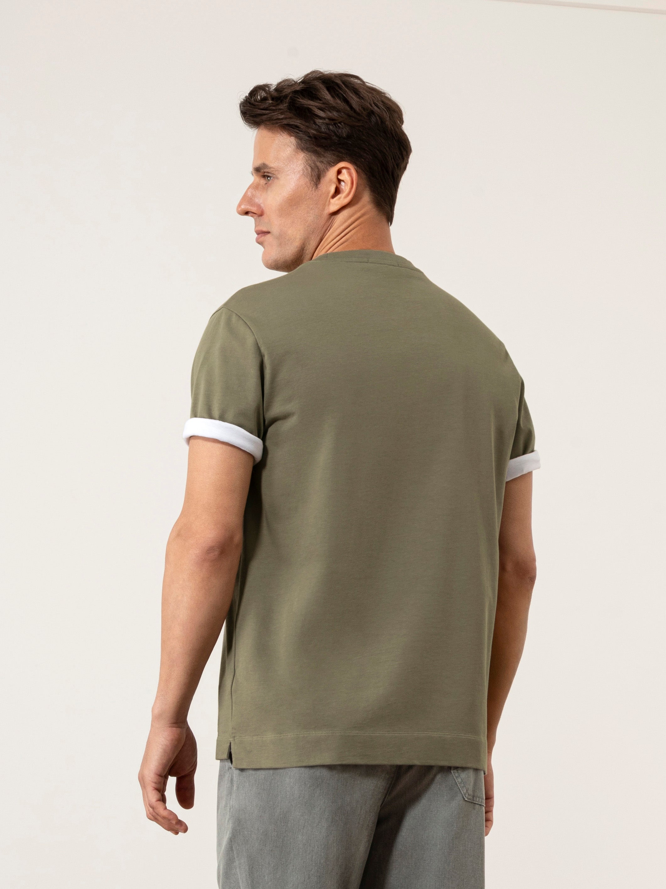 Smoke Olive Baseile Logo Tee Mens Relaxed Fit Embroidered Logo Tee Short Sleeve 