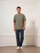 Smoke Olive Baseile Slub Waffle Tee Mens  Waffle Knit Tee Shirt Mens Crew Neck Short Sleeve Tee 