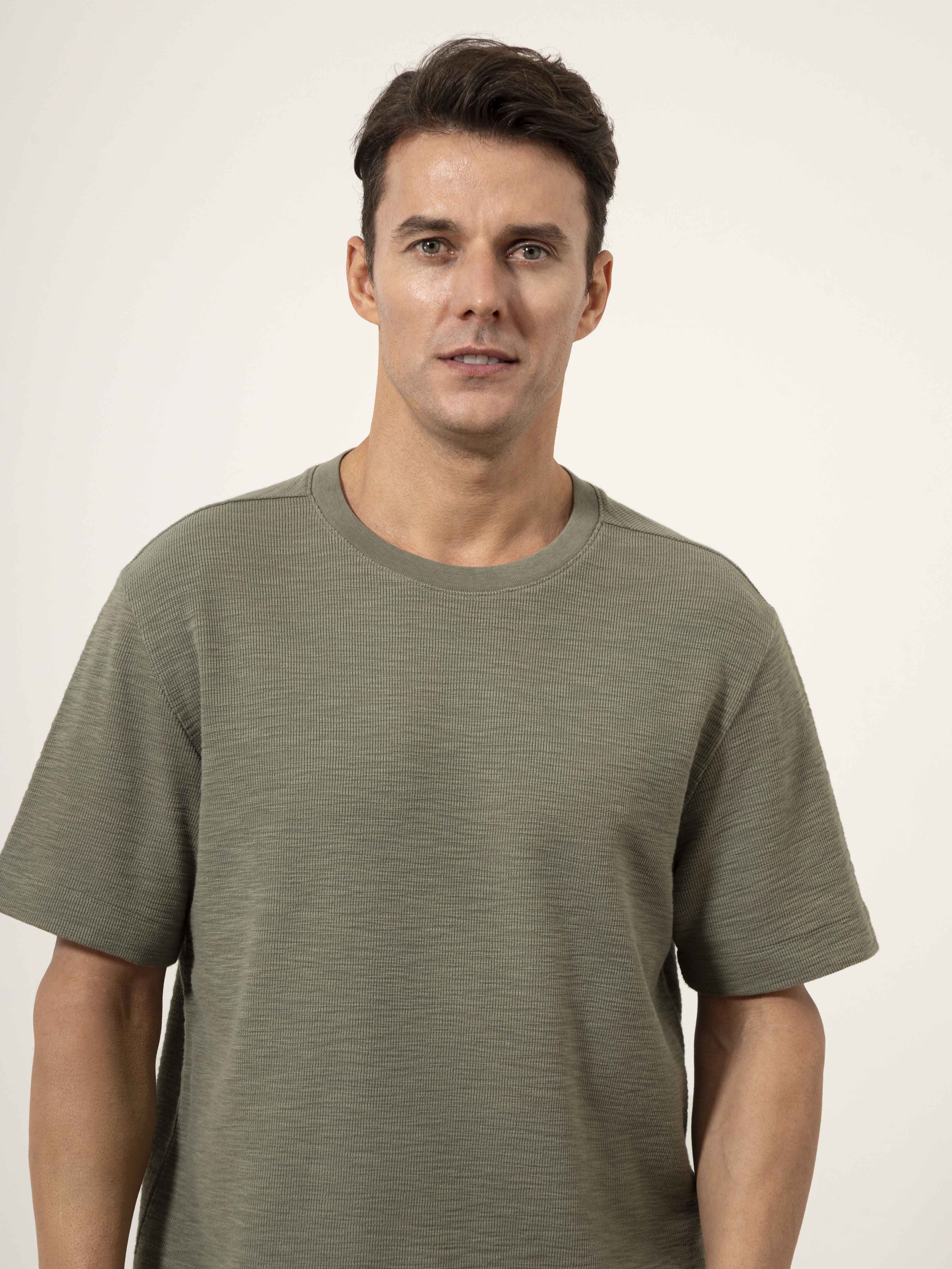 Smoke Olive Baseile Slub Waffle Tee Mens  Waffle Knit Tee Shirt Mens Crew Neck Short Sleeve Tee 