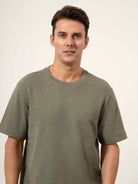Smoke Olive Baseile Slub Waffle Tee Mens  Waffle Knit Tee Shirt Mens Crew Neck Short Sleeve Tee 