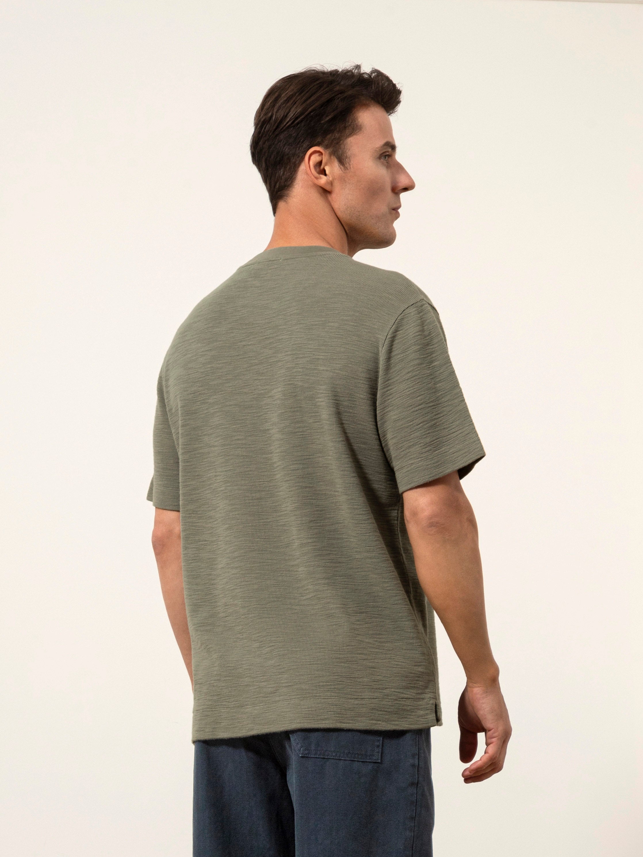 Smoke Olive Baseile Slub Waffle Tee Mens  Waffle Knit Tee Shirt Mens Crew Neck Short Sleeve Tee 