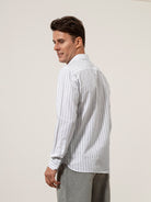 Bright White/Lt Grey Heather Stripe Arthur Bengal Stripe Shirt Mens Spread Collar Striped Button Up Dress Shirt 