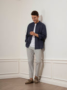 Dk Navy Aleks Linen Shirt Mens Band Collar Linen Button Up Dress Shirt 