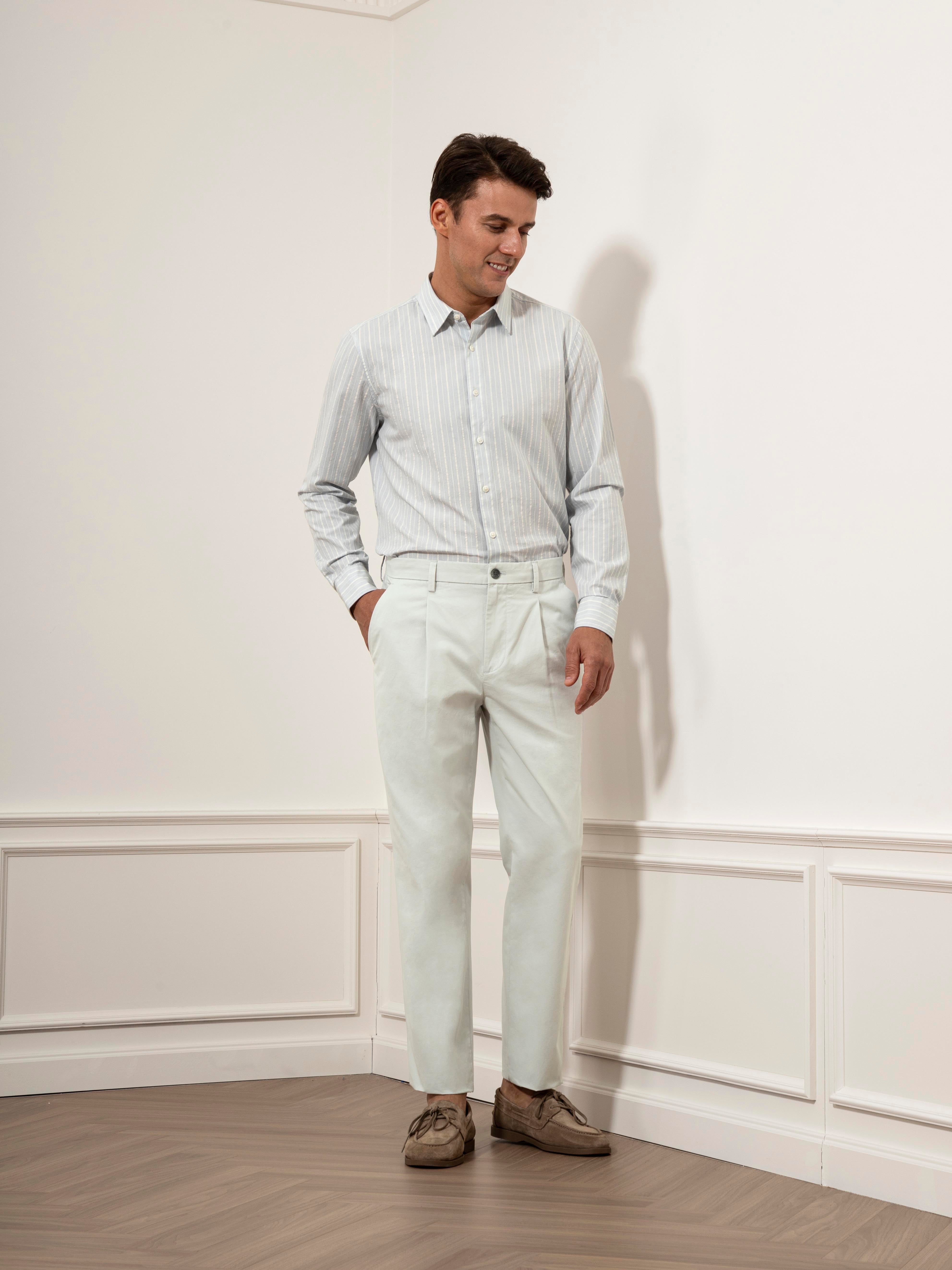 Lt Blue/White Stripe Arik Stripe Shirt Mens Button Up Woven Shirt Point Collar Work Shirt 